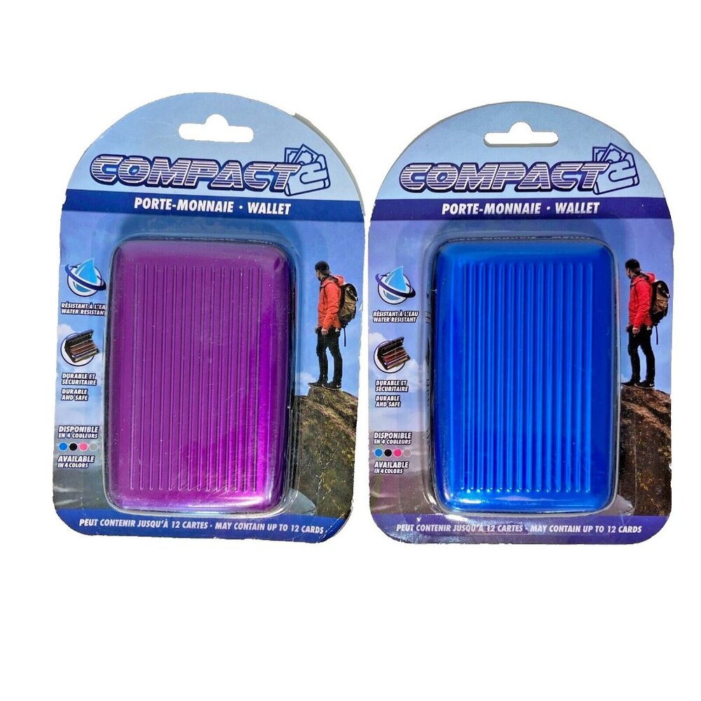 Lot of 2 Compact Protection Wallets Blue & Purple Identity Theft Protection